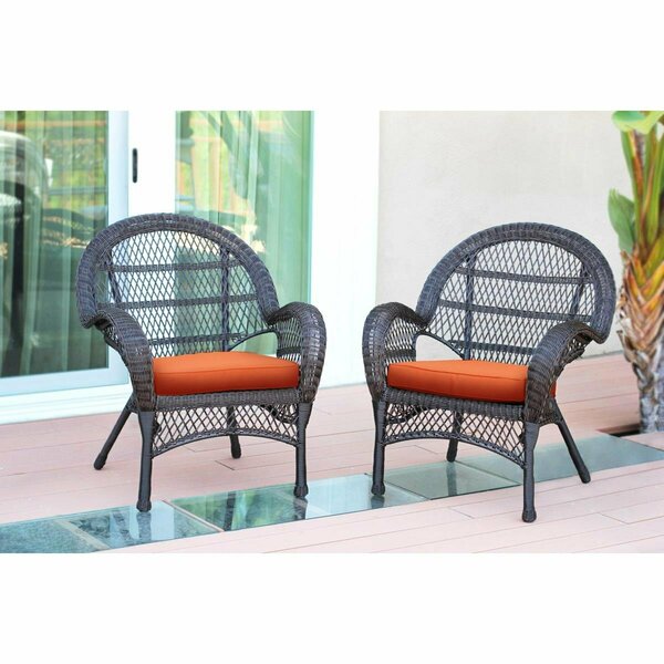 Jeco W00208-C-2-FS016-CS Espresso Wicker Chair with Orange Cushion, 2PK W00208-C_2-FS016-CS